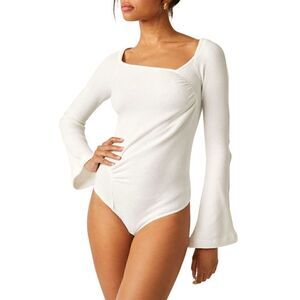 Free People On A Cloud ribbed Bodysuit ivory small new